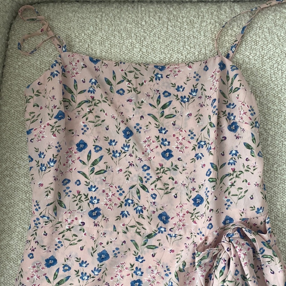 Abbeline XS pink floral mini dress tie
